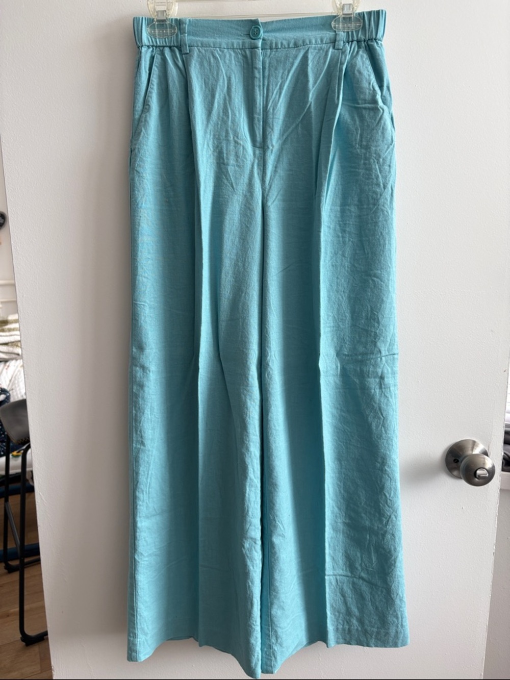 Wide-Leg Women's Pants in Light Teal Blue